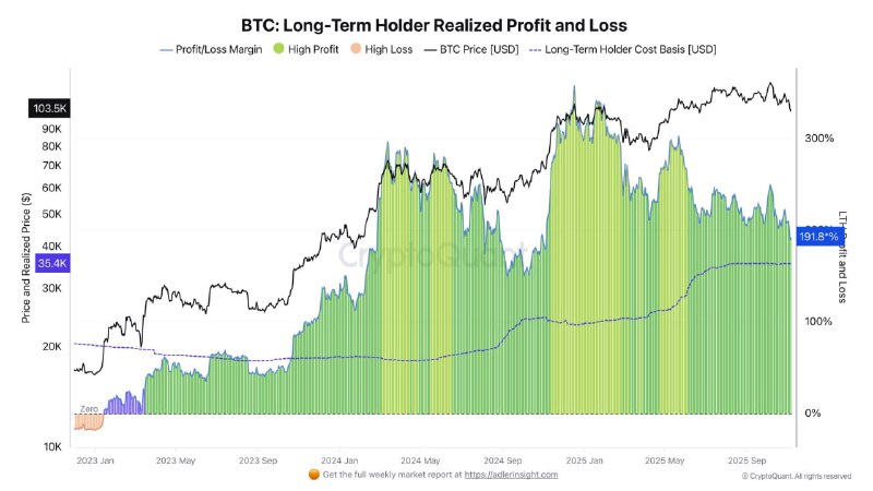 Bitcoin long‑term holders sit on 188% gains as profits ease below past peaks