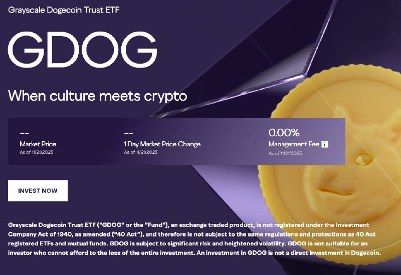 Grayscale Lists Dogecoin ETF GDOG on NYSE as Bitwise Preps BWOW Launch